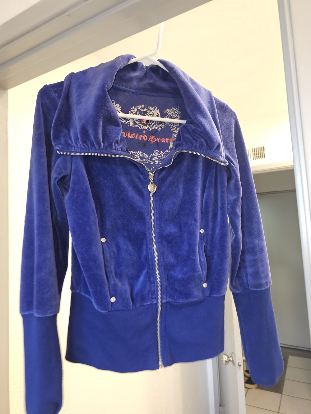 TWISTED HEART Deep Blue Velour Bomber Jacket